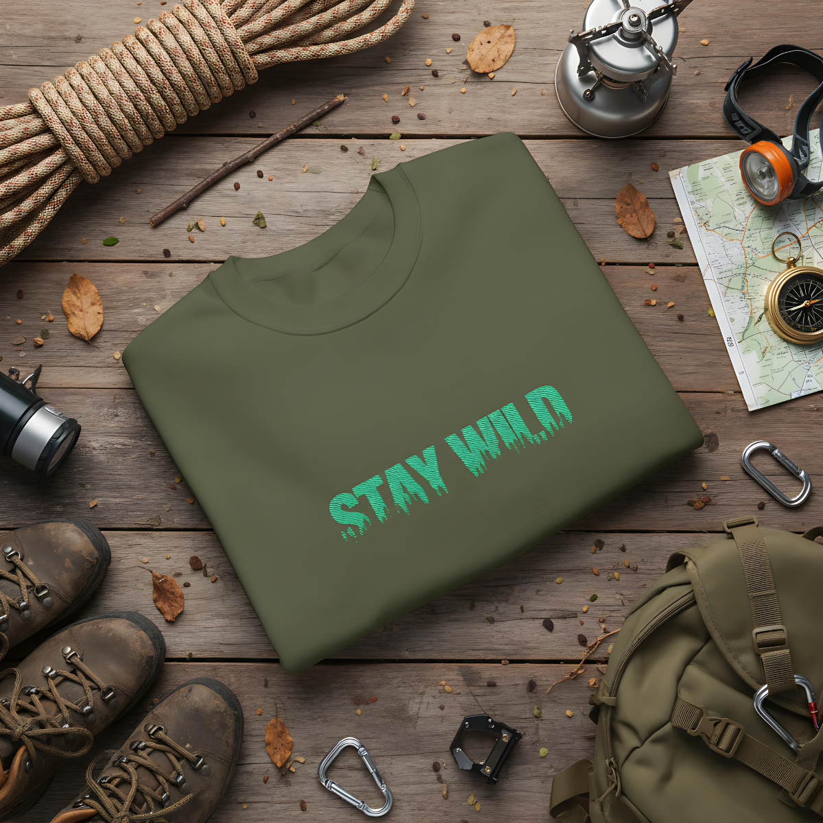 Stay Wild Forest Graphic Embroidered Nature Crewneck, Outdoors Sweatshirt, Hiking & Camping Gift