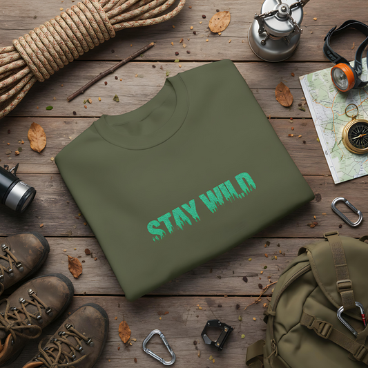 Stay Wild Forest Graphic Embroidered Nature Crewneck, Outdoors Sweatshirt, Hiking & Camping Gift