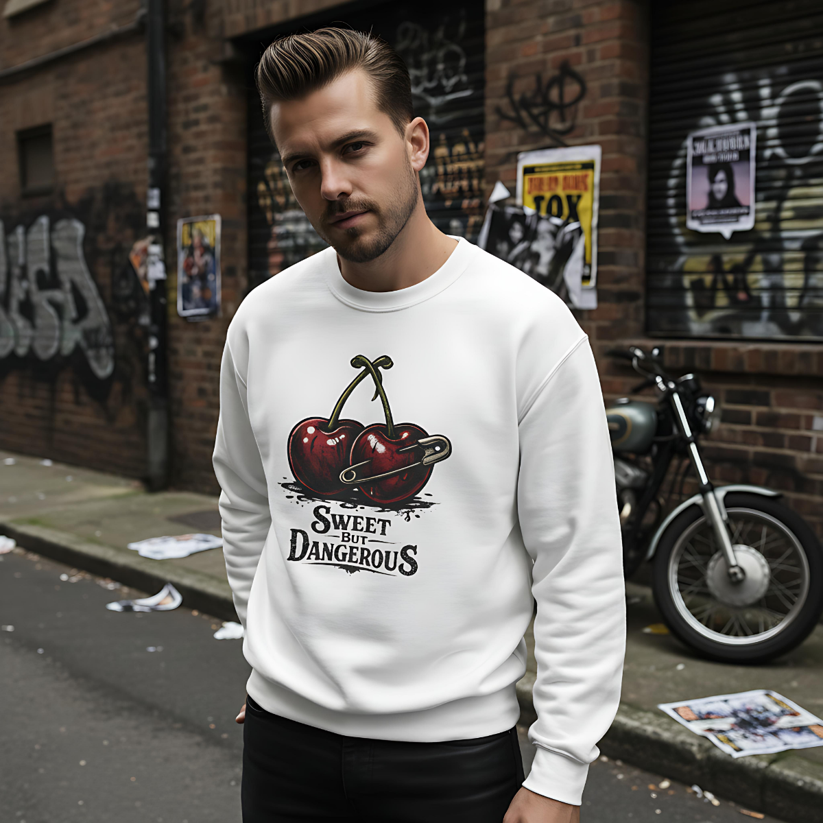 90s vintage sweater, retro graphic sweatshirt, punk aesthetic alternative fashion.