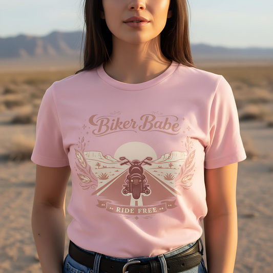 Biker Babe Shirt for Women | Moto Boho Motorcycle Tee | Ride Free Graphic T-Shirt | Boho Biker Babe Gift