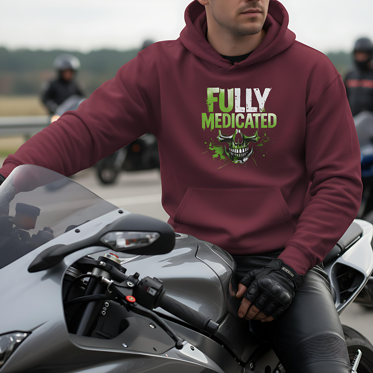 Streetwear Hoodie, biker apparel, gift for bikers, cotton-poly blend rider hoodie.
