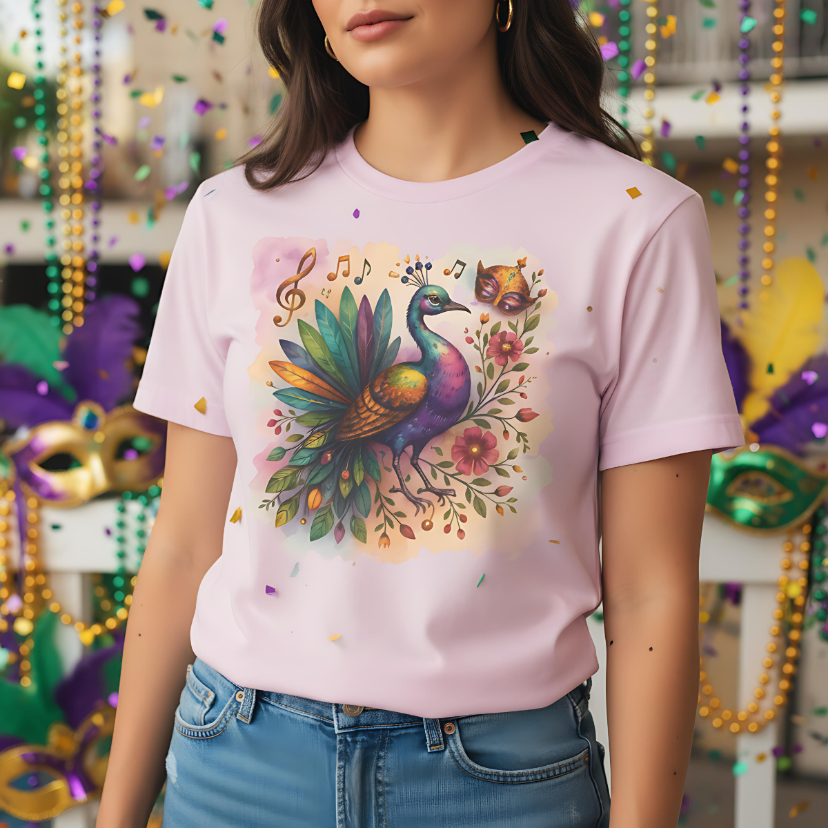 Mardi Gras tshirt, Peacock shirt,  carnival outfit, festival apparel, women's Mardi Gras, vibrant festival top