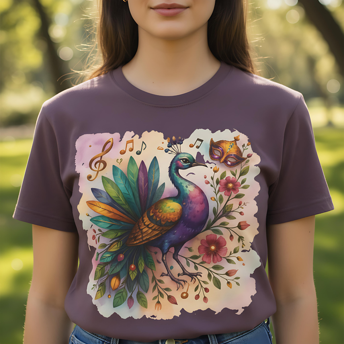 Mardi Gras tshirt, Peacock shirt,  carnival outfit, festival apparel, women's Mardi Gras, vibrant festival top