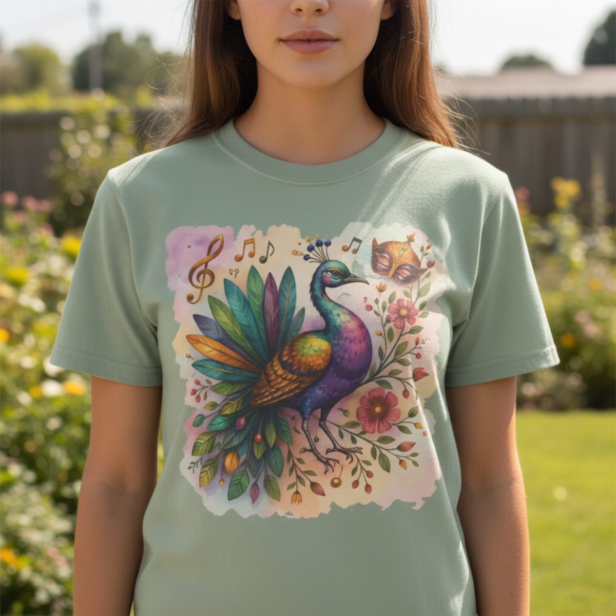 Mardi Gras tshirt, Peacock shirt,  carnival outfit, festival apparel, women's Mardi Gras, vibrant festival top