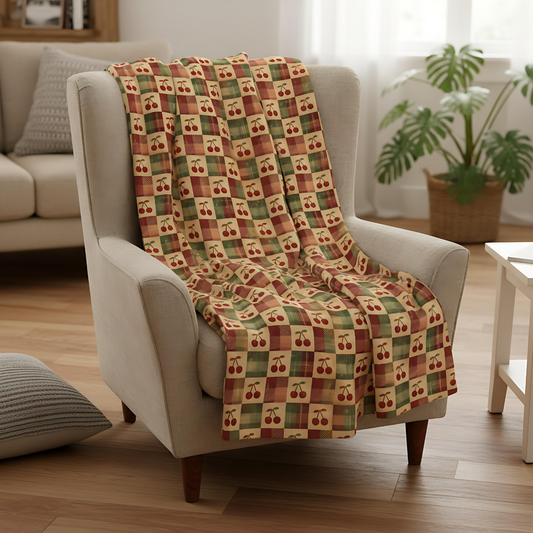 cherry plaid blanket, rustic throw checked blanket.