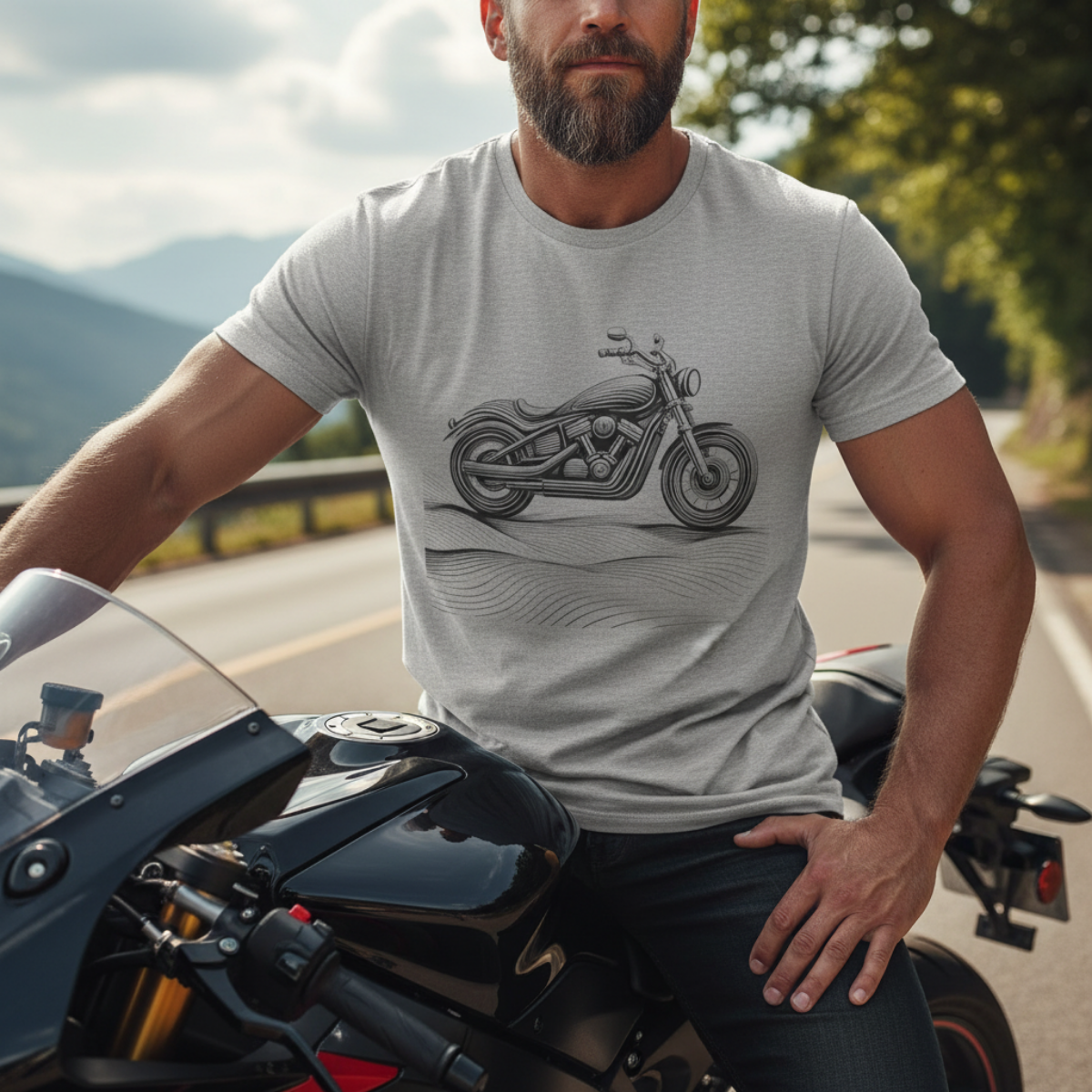 Cotton biker shirt, streetwear tee, biker apparel, motorcycle gift.