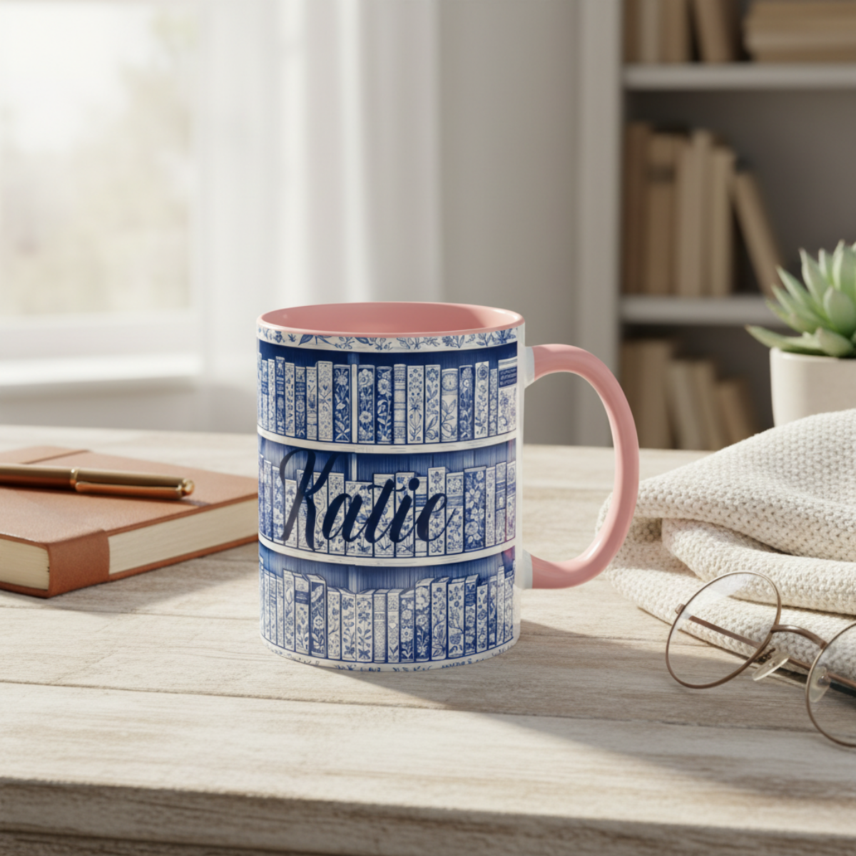 Personalized floral coffee cup, cozy reading bookish gift, book lover birthday gift.