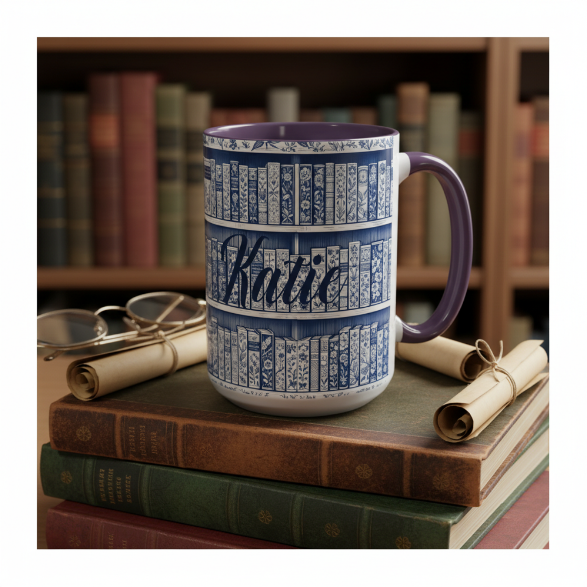 Personalized floral coffee cup, cozy reading bookish gift, book lover birthday gift.