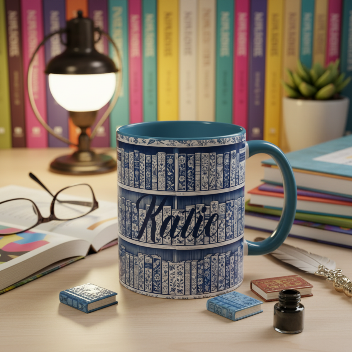 Personalized floral coffee cup, cozy reading bookish gift, book lover birthday gift.