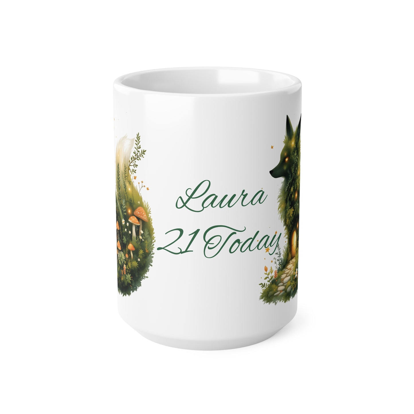 Personalized Moss Fox Mug , Custom Name Woodland Coffee Cup , Cottagecore.