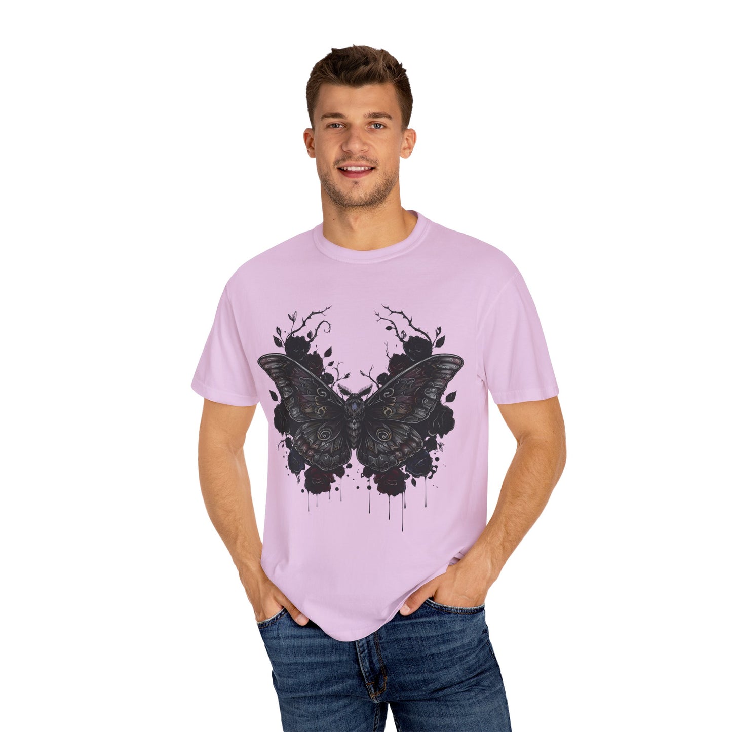 Death Moth Gothic Apparel | Dark Aesthetic Comfort Colours Tee | Alternative Goth T-Shirt