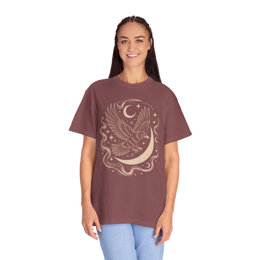 Raven Moon Phases T-Shirt | Folk Art Linocut Crow Tee | Forestcore Witch Aesthetic Shirt | Gothic Cottagecore Raven Top