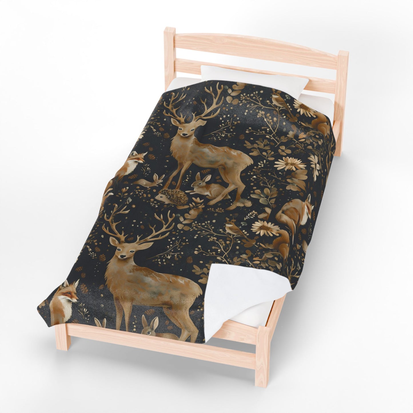 Woodland Blanket, Plush Velveteen Couch Throw, Cozy Forest Home Decor, Housewarming Gift for Nature Lovers