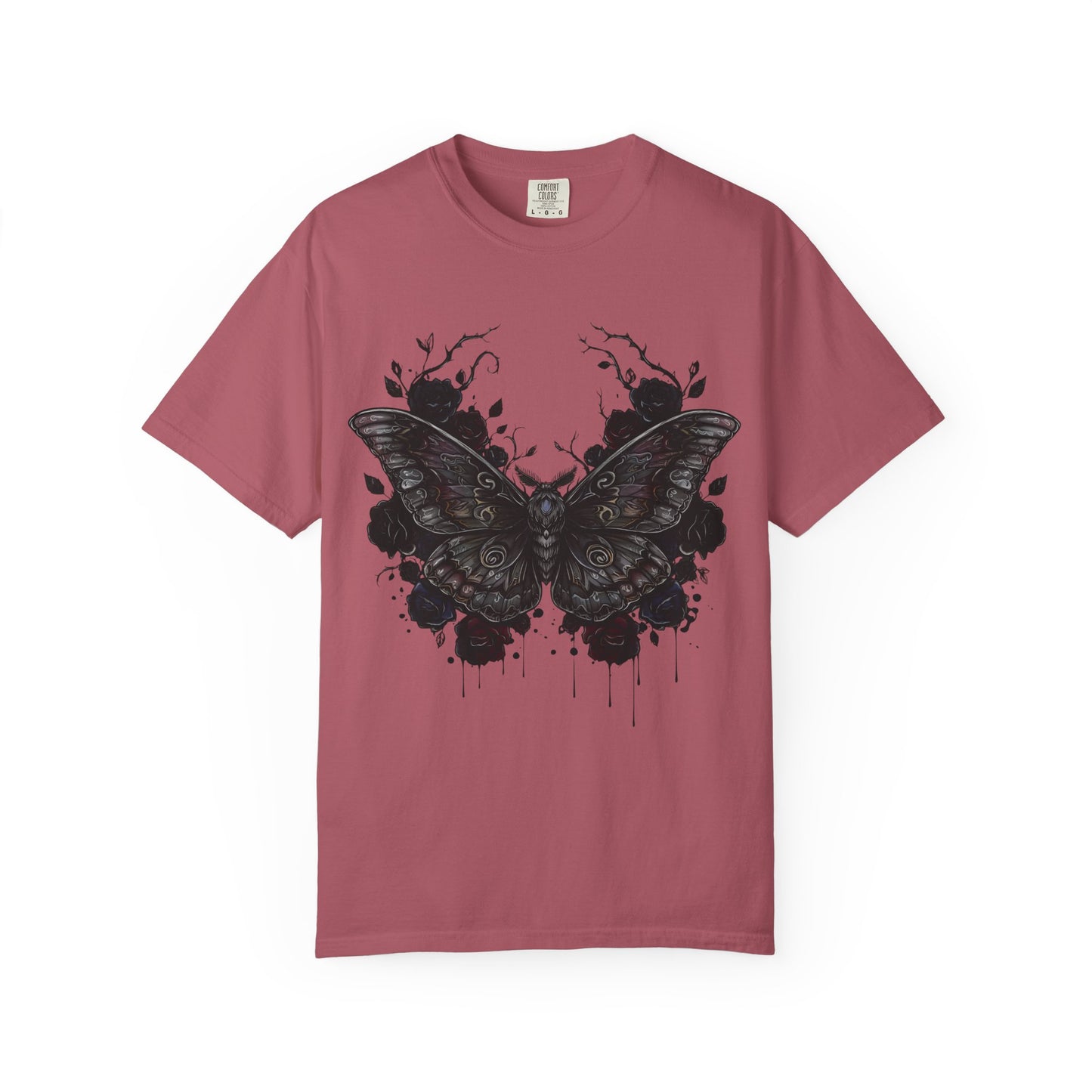 Death Moth Gothic Apparel | Dark Aesthetic Comfort Colours Tee | Alternative Goth T-Shirt