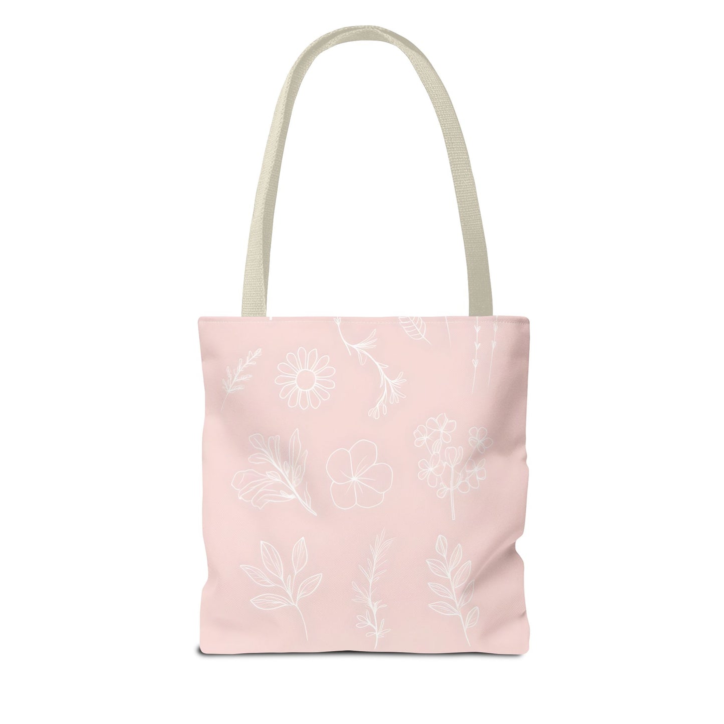 Hand drawn style flower print tote, pastel pink, Canvas shoulder bag, reusable  lunch bag.