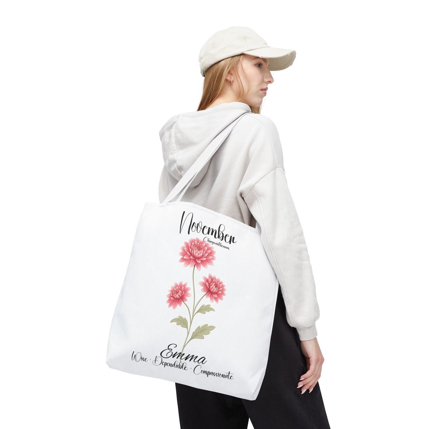 Personlized Birth Month Flower Tote Bag, Botanical Aesthetic Canvas Tote Bag, Bestfriend Gift