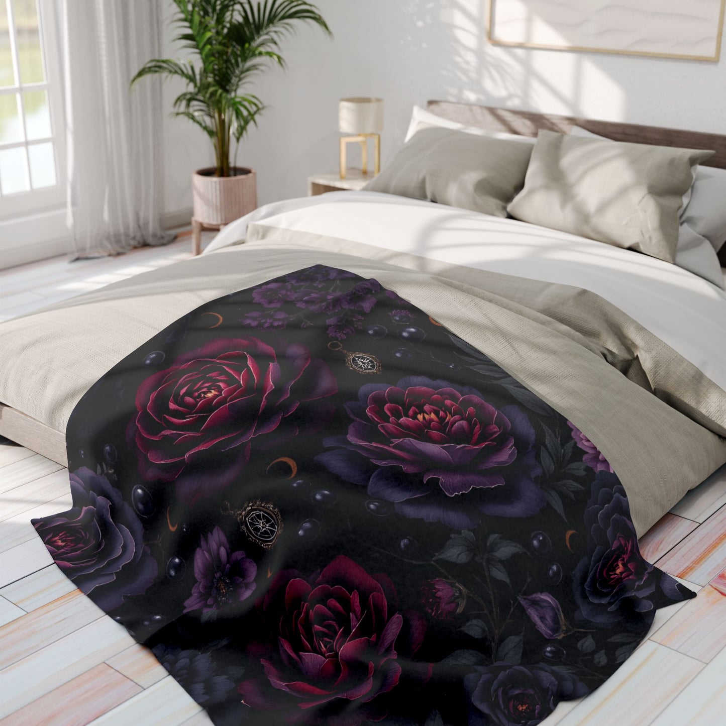 Black floral Fleece Blanket gothic home decor ,winter warm throw