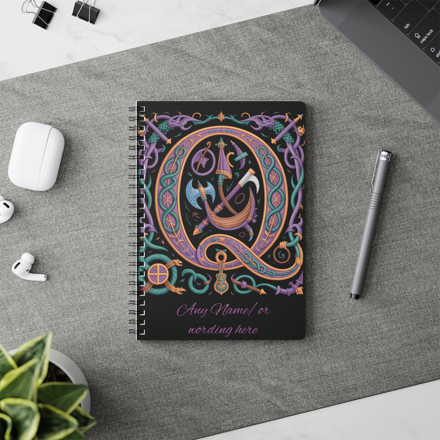 Personalized Norse Witchy Monogram A5 Notebook, Custom Journal.