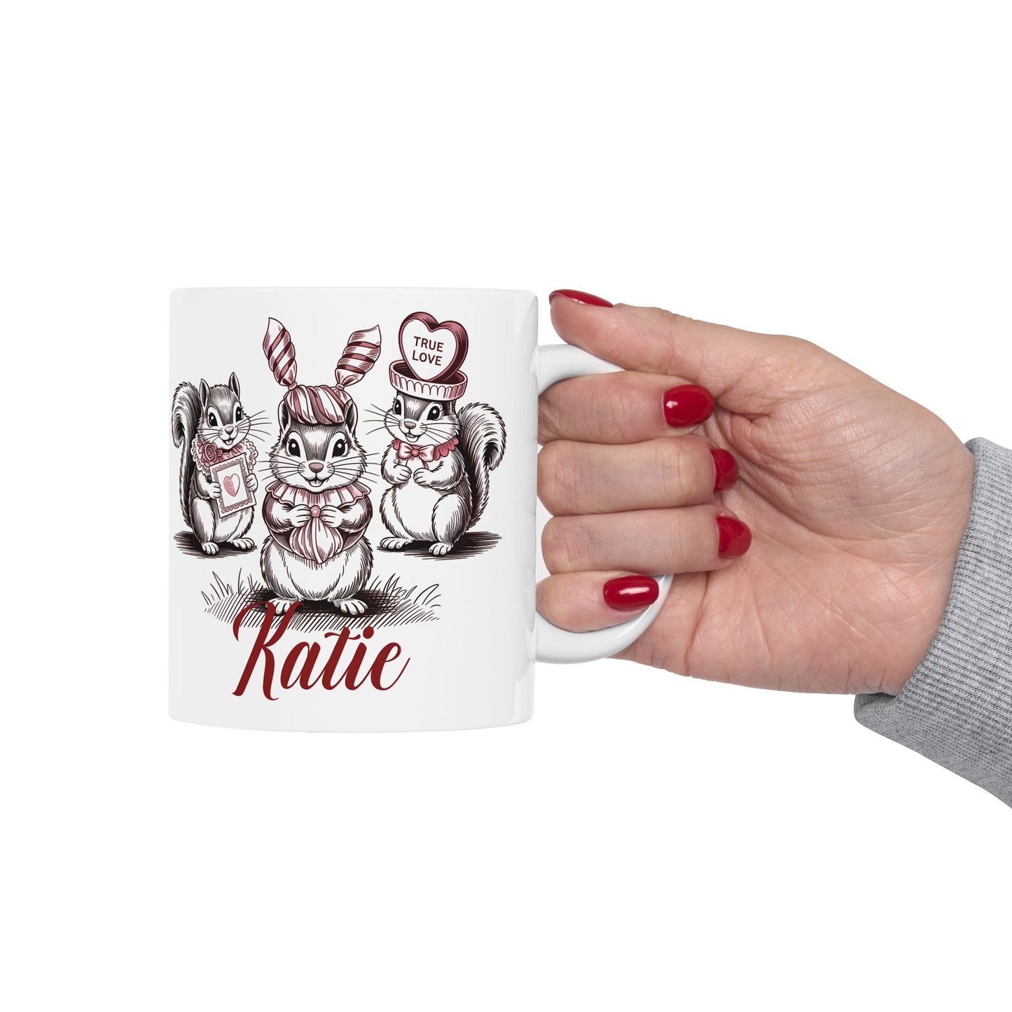 Valentines mug, Rustic woodland cute gift idea, Personalized squirrel mug