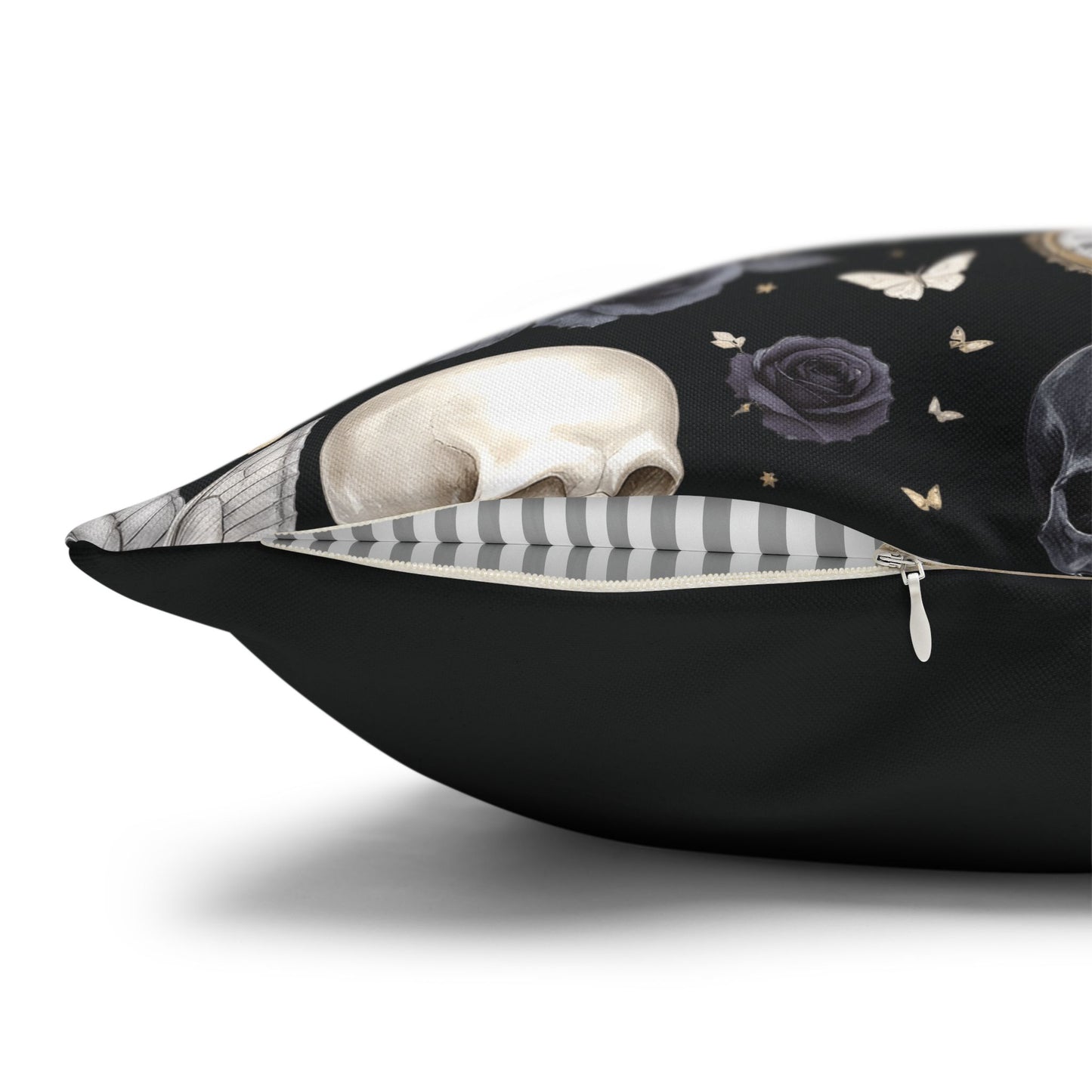 Gothic Skull Floral Pattern Square Pillowcase | gothic throw pillow, personalized whimsigoth decor