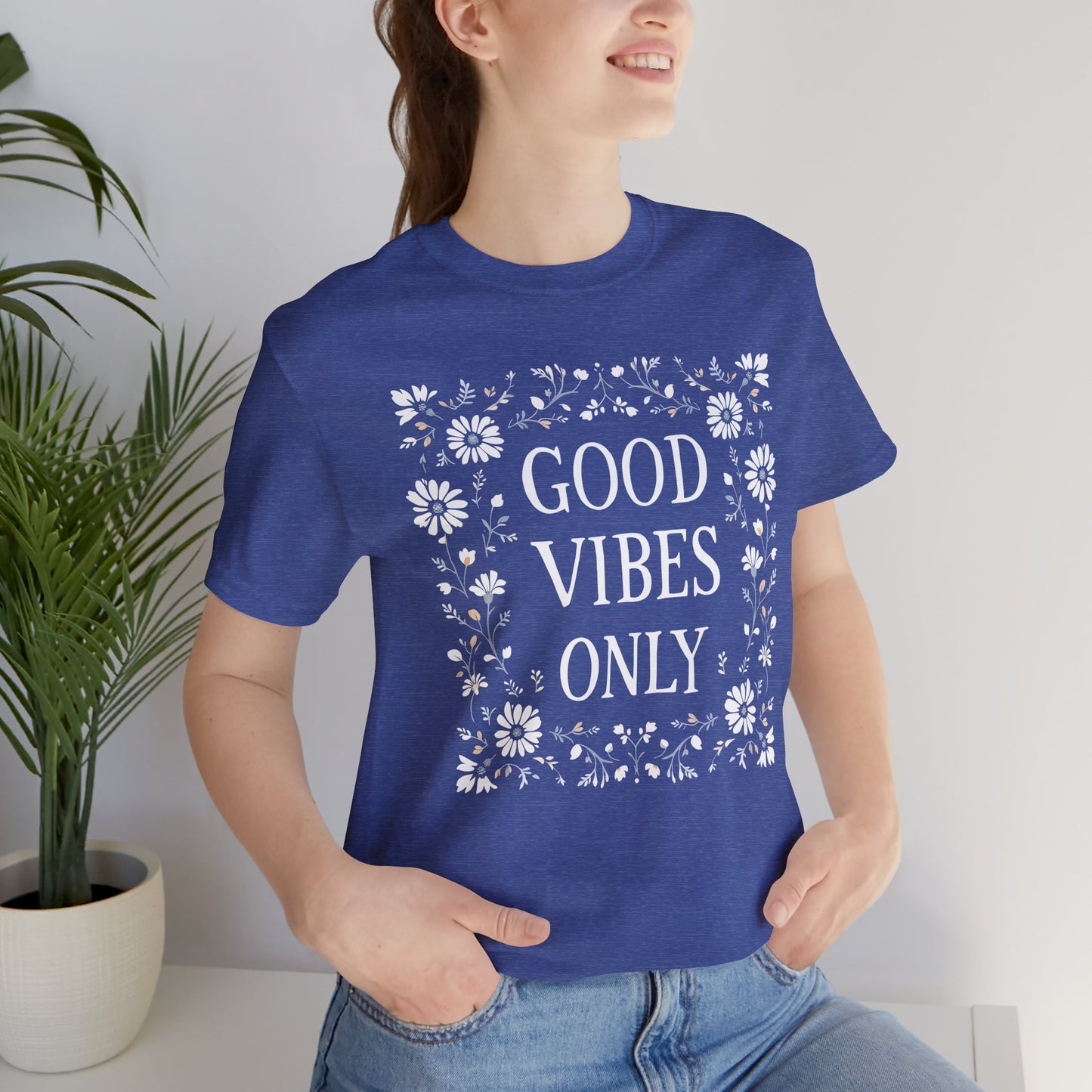 Good Vibes Only Cotton floral design tee, Self Care Gift, Mindfulness Shirt, festival fashion