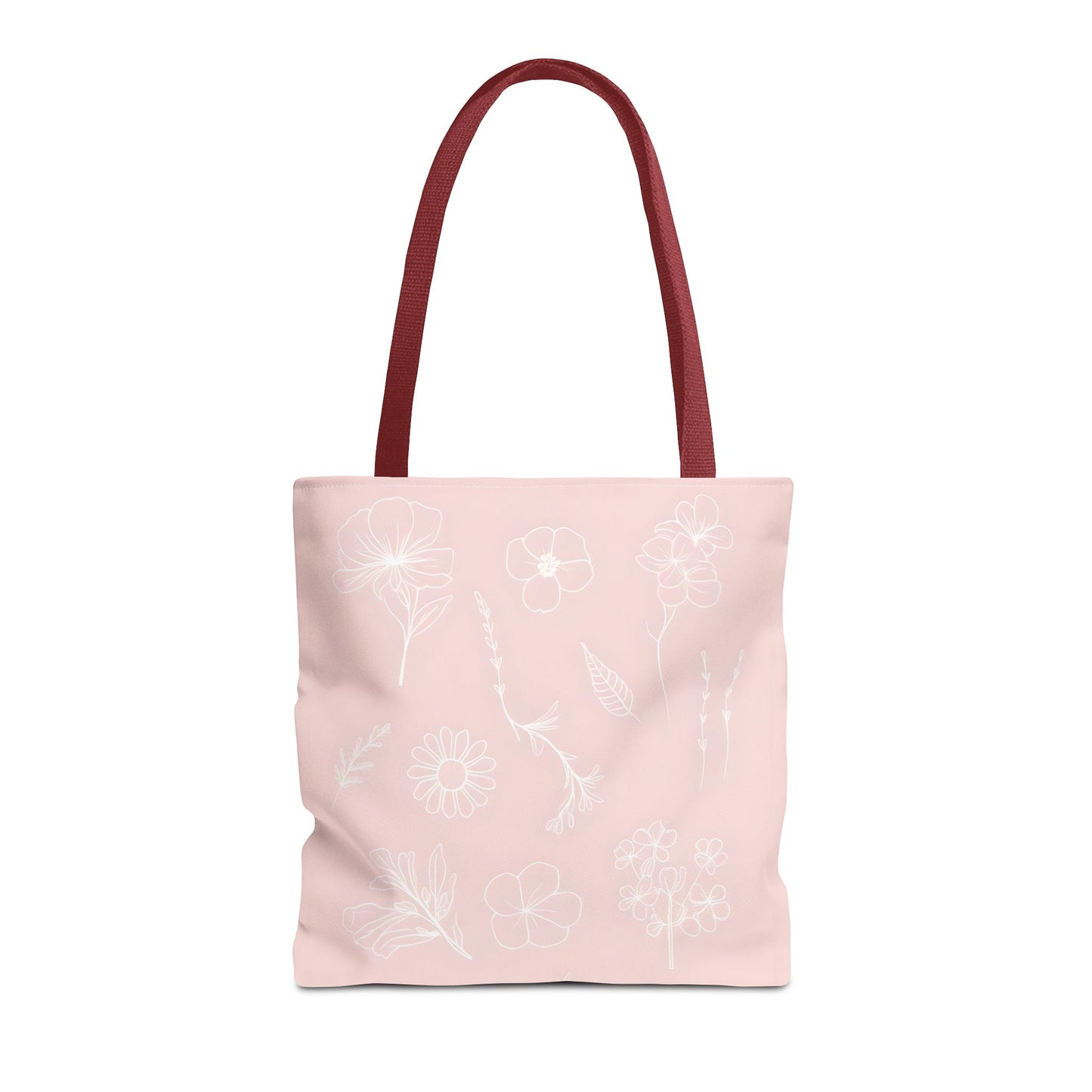 Hand drawn style flower print tote, pastel pink, Canvas shoulder bag, reusable  lunch bag.