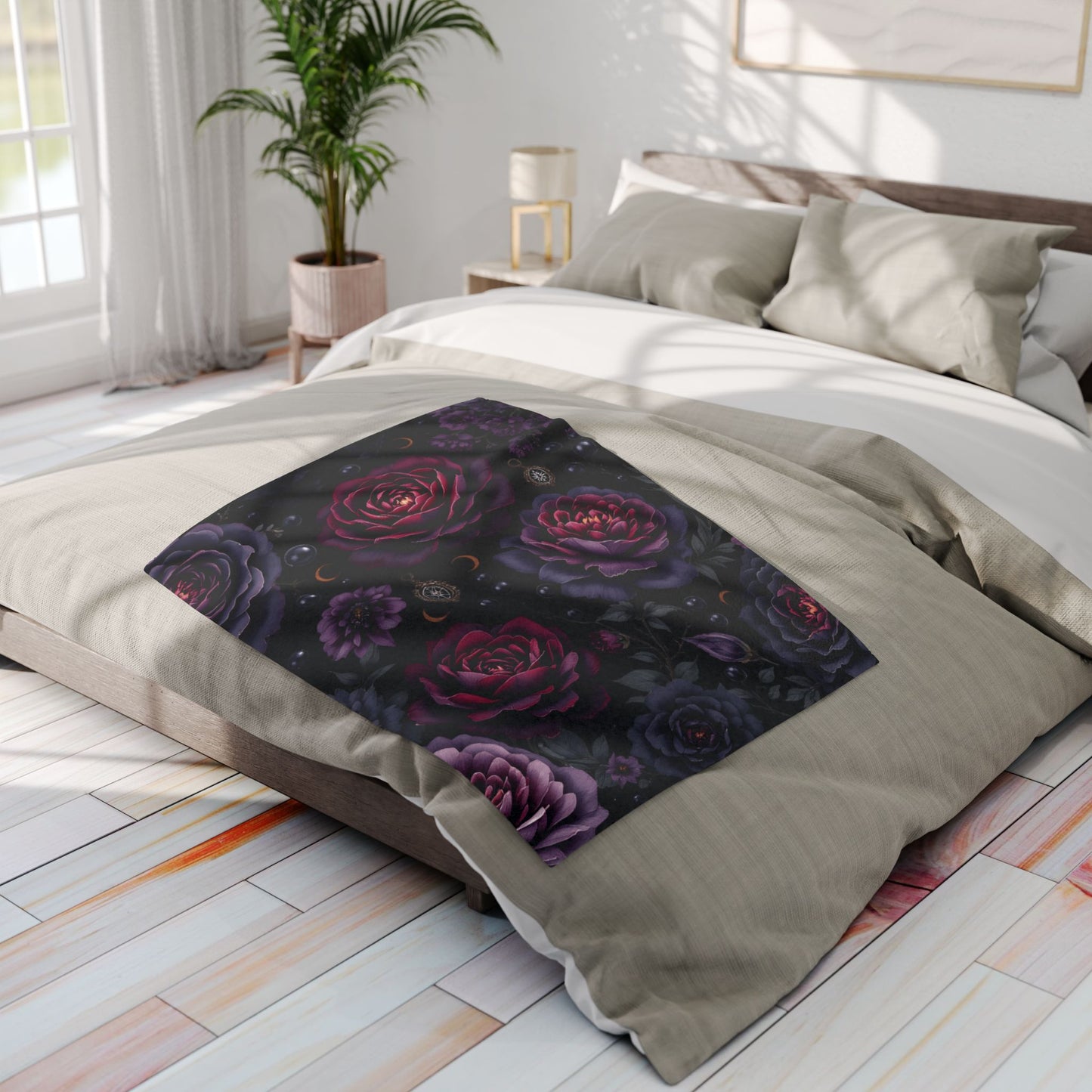 Black floral Fleece Blanket gothic home decor ,winter warm throw