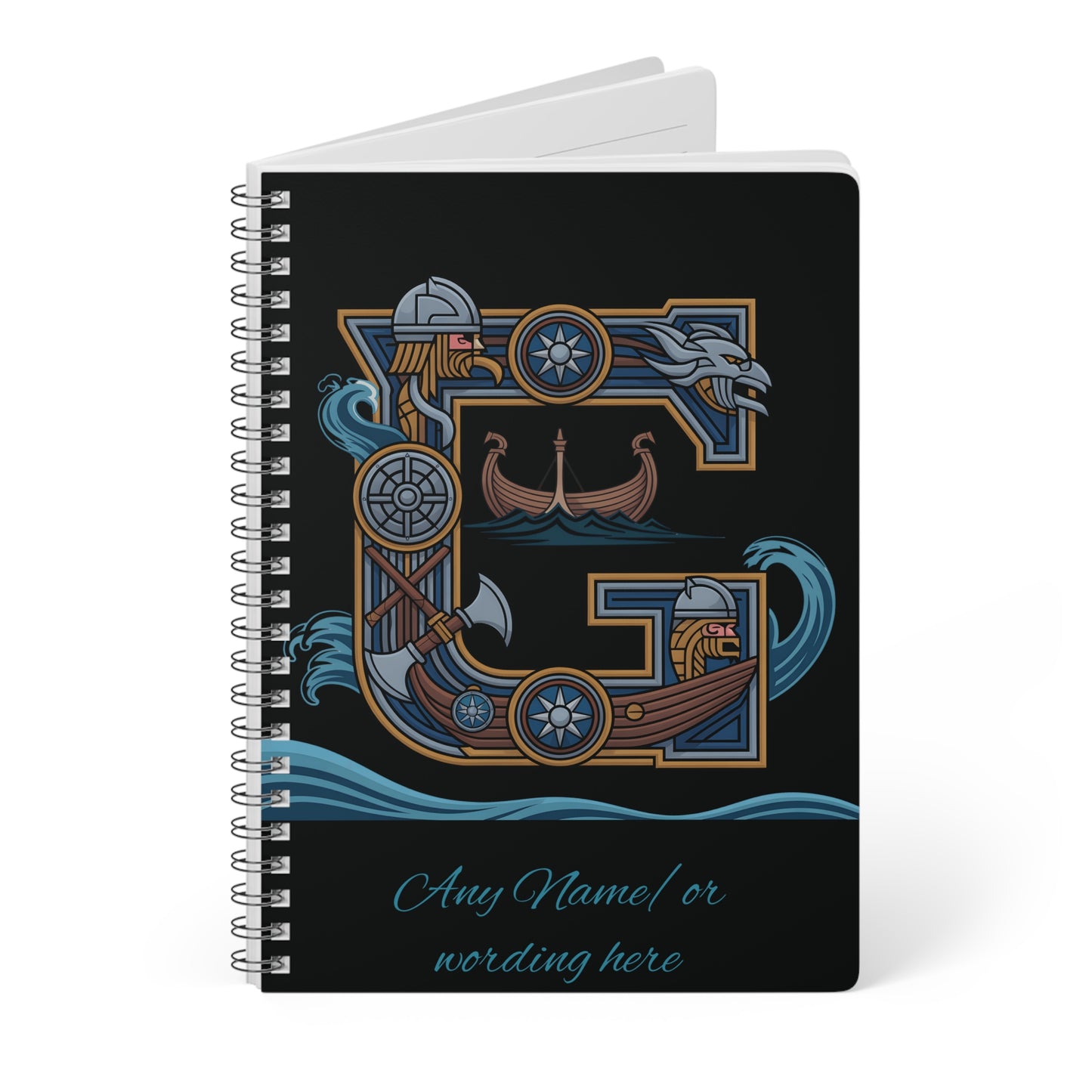 Personalized Norse Witchy Monogram A5 Notebook, Custom Journal,Monogram Notebook, Grimoire Journal, Book Of Shadows, Viking Grimoire Journal