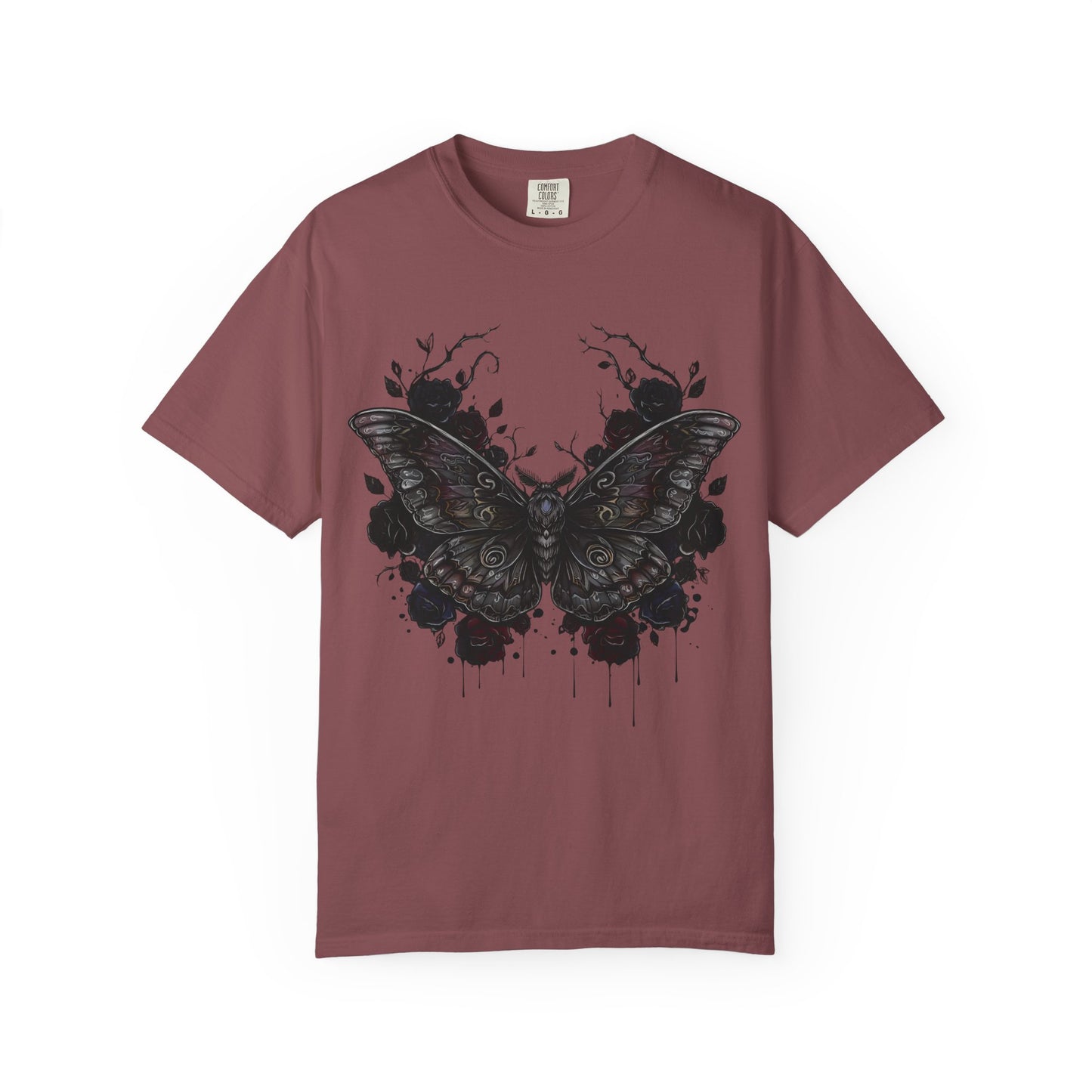 Death Moth Gothic Apparel | Dark Aesthetic Comfort Colours Tee | Alternative Goth T-Shirt