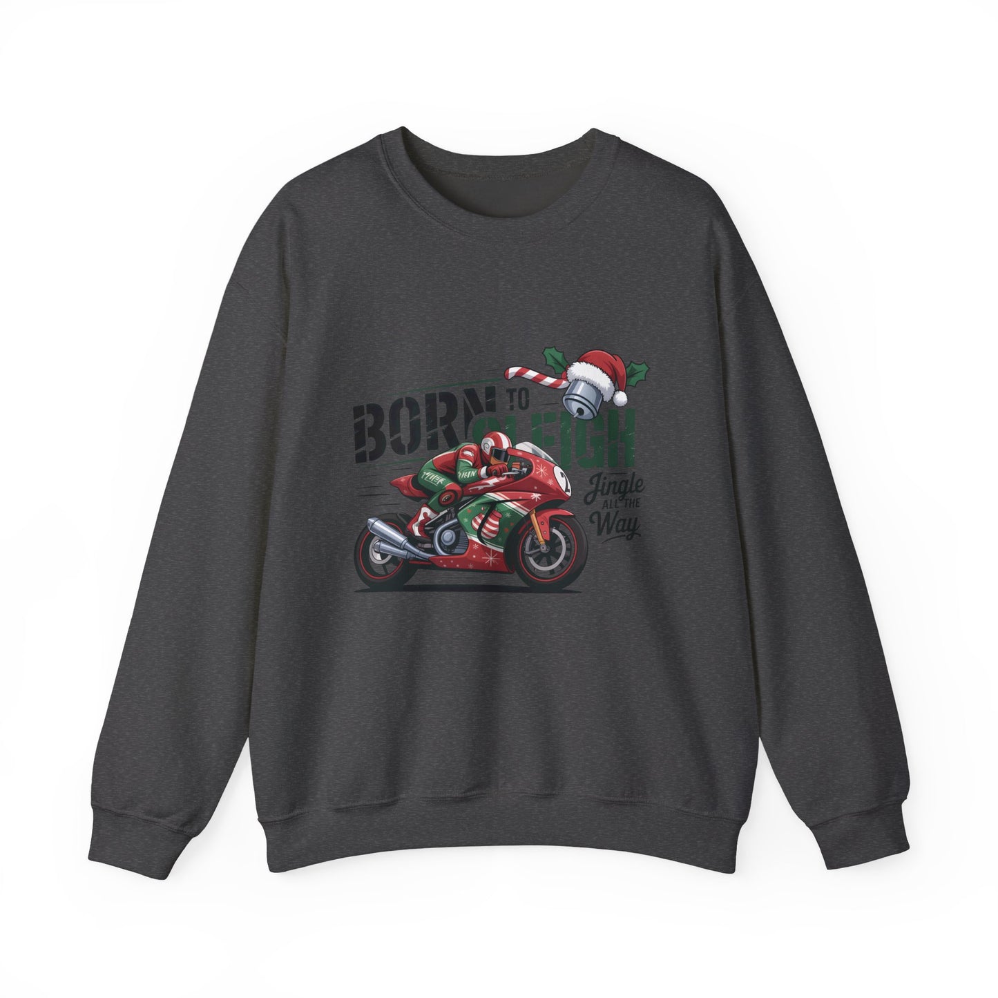 Biker Xmas Jumper, Born To Sleigh Jingle All the Way, this motorcycle sweater is a must-have for bike lover gifts.