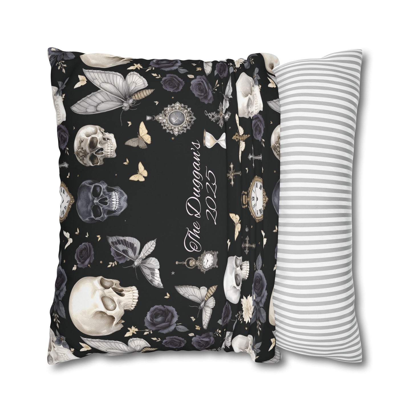 Gothic Skull Floral Pattern Square Pillowcase | gothic throw pillow, personalized whimsigoth decor