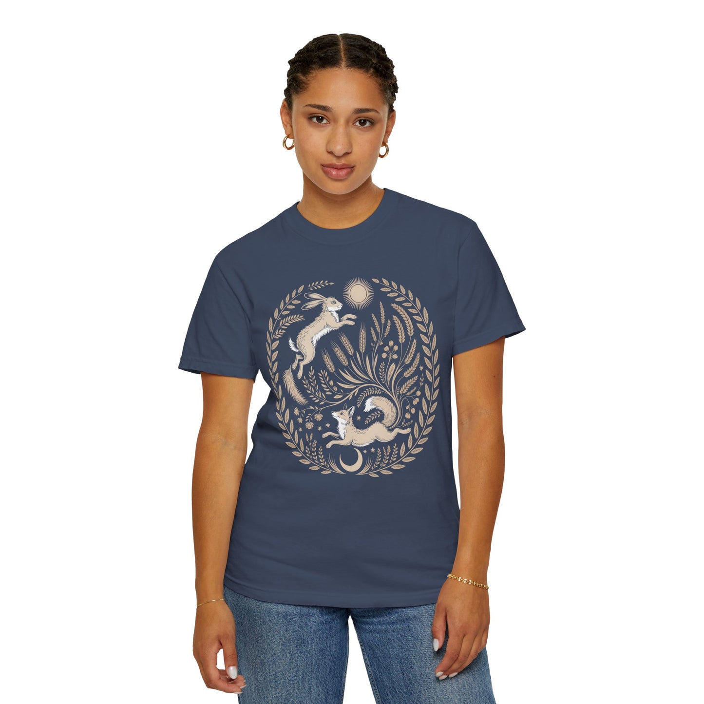 Fox moon t shirt, Witchy Forestcore Tee, Mystical Animal Graphic Shirt, Dark Academia