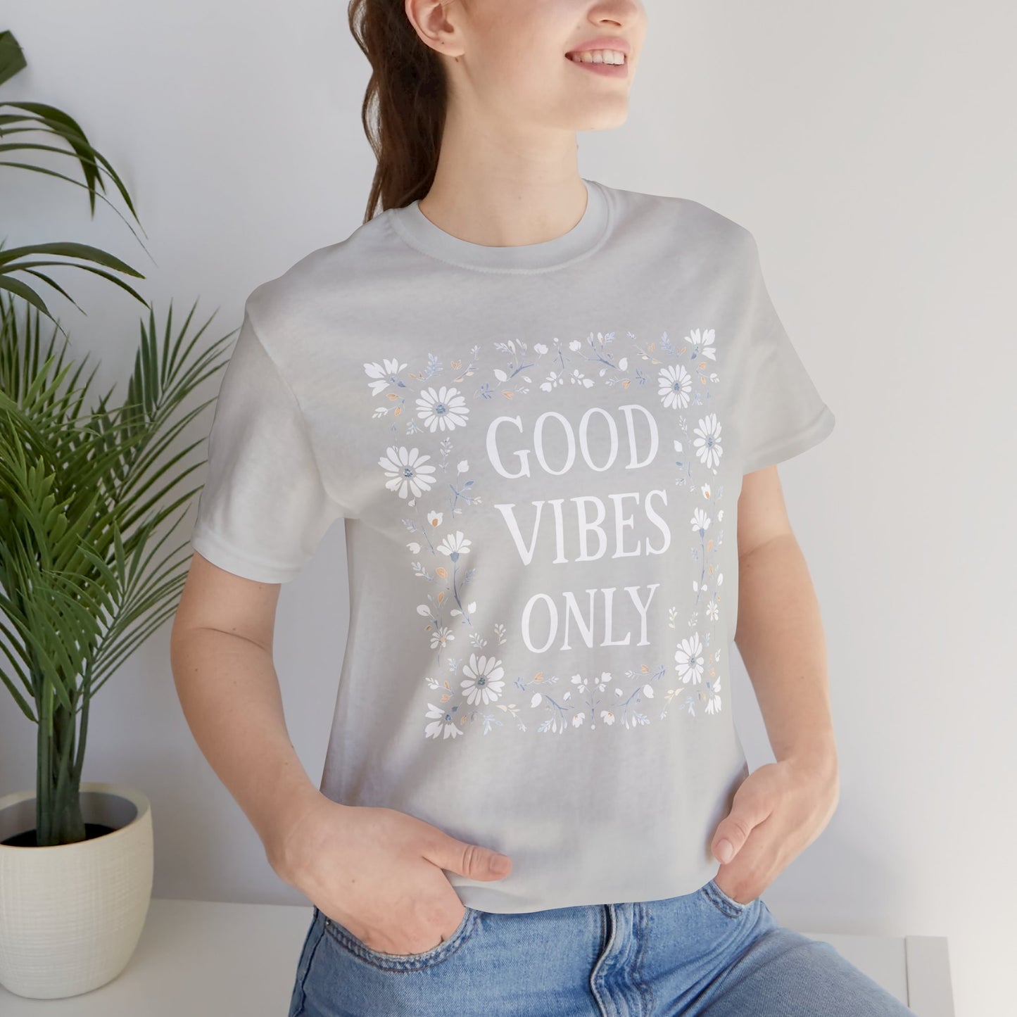Good Vibes Only Cotton floral design tee, Self Care Gift, Mindfulness Shirt, festival fashion
