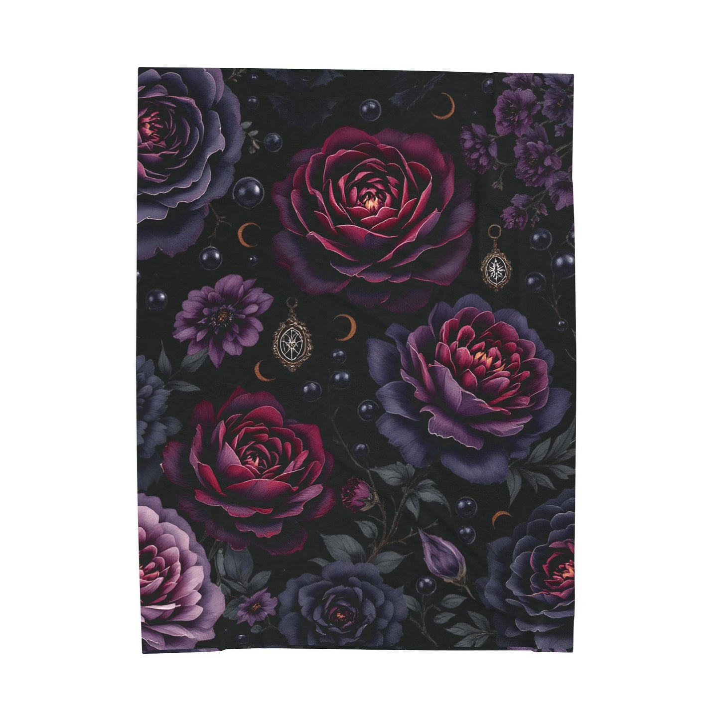 Dark Floral Throw, Velveteen Plush Gothic Blanket ,witchy home decor.