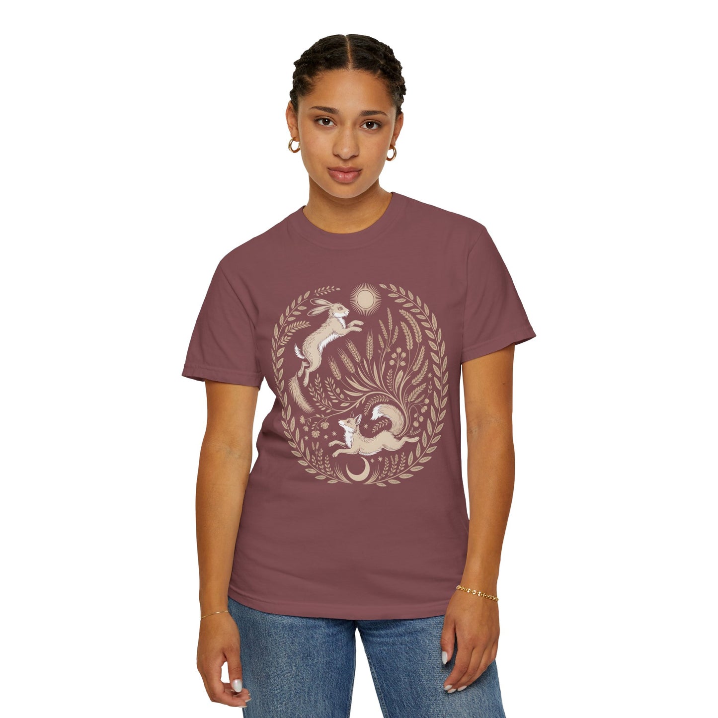 Fox moon t shirt, Witchy Forestcore Tee, Mystical Animal Graphic Shirt, Dark Academia