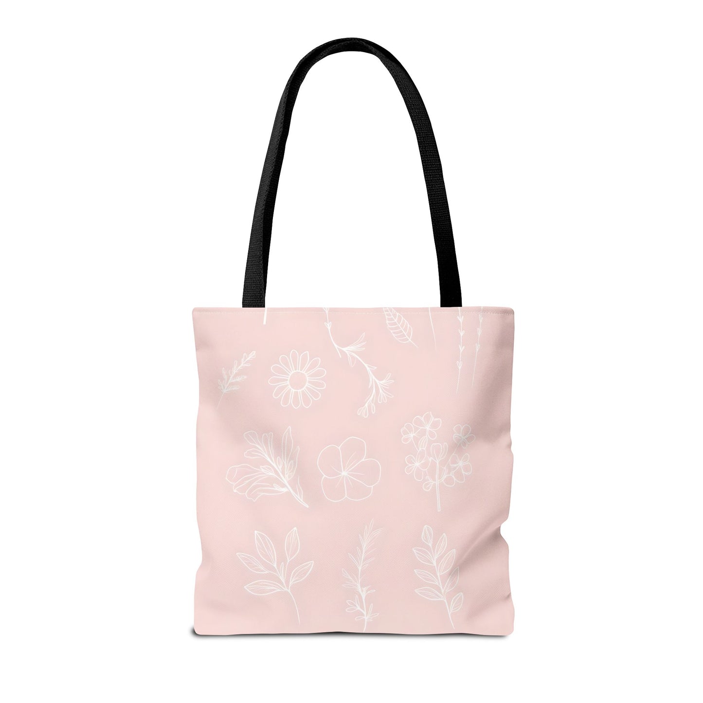 Hand drawn style flower print tote, pastel pink, Canvas shoulder bag, reusable  lunch bag.