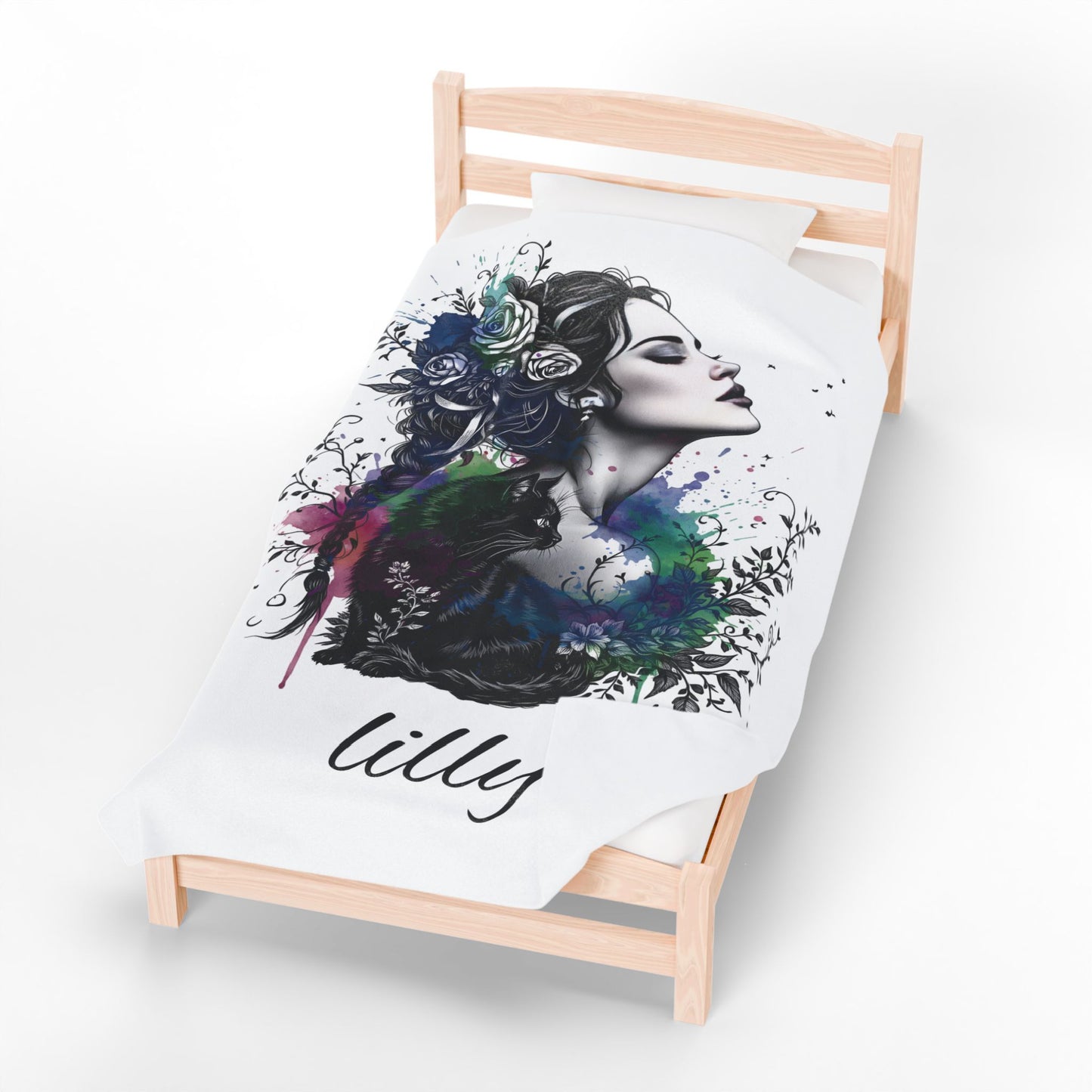 Personalized throw, dark academia cat blanket, witchy decor couch blanket gift.