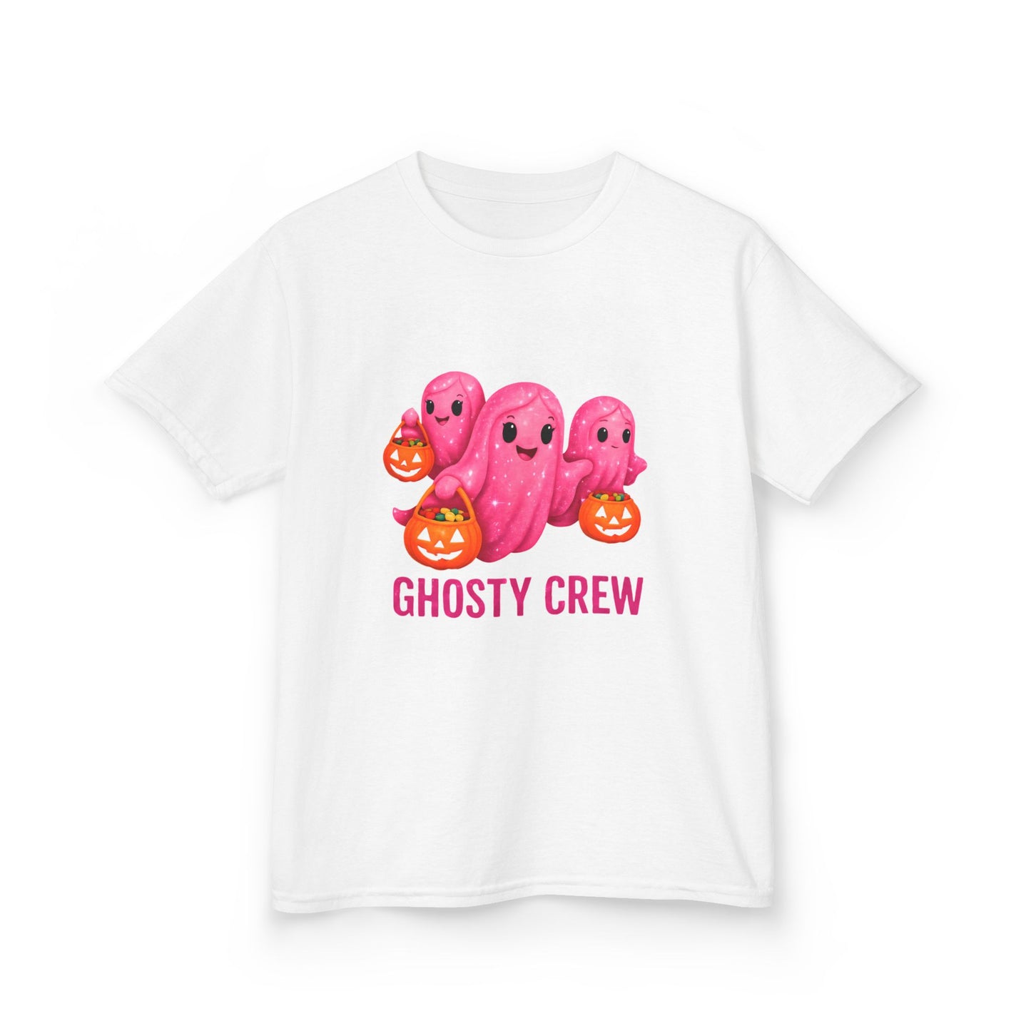 Pink Ghosty Tee Kids Heavy Cotton™ Tee, Be part of the ghosty crew and embrace the Halloween vibe with this playful design