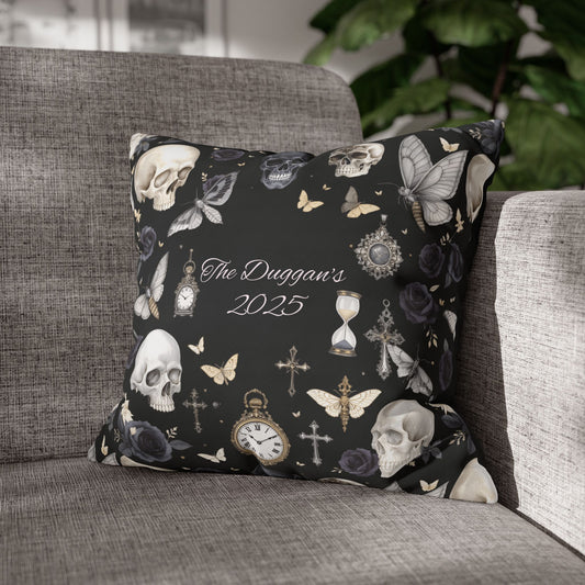 Gothic Skull Floral Pattern Square Pillowcase | gothic throw pillow, personalized whimsigoth decor