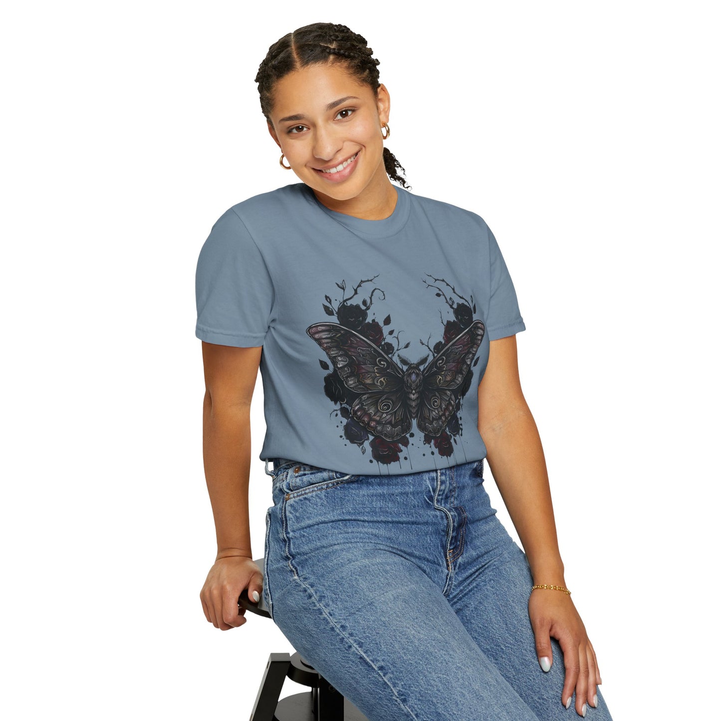 Death Moth Gothic Apparel | Dark Aesthetic Comfort Colours Tee | Alternative Goth T-Shirt