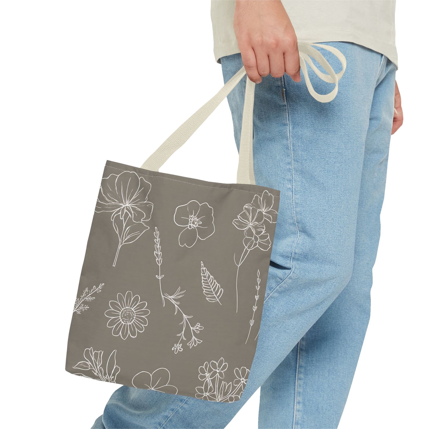 Floral Tote Bag, hand drawn vintage flowers