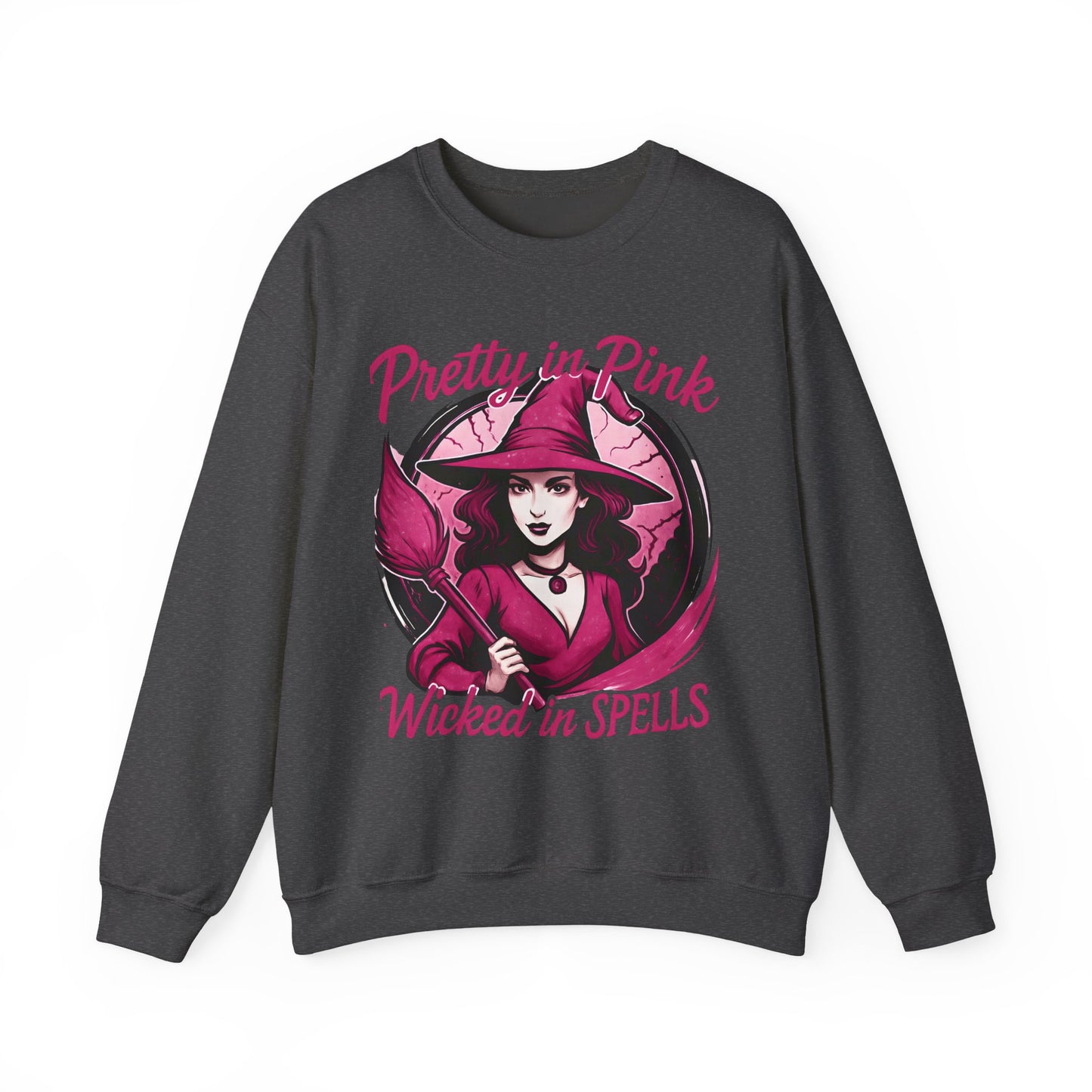 Pretty in Pink Witchy Sweatshirt, a unique twist to your girly Halloween ensemble, with a sprinkle of glitter witch vibrance.