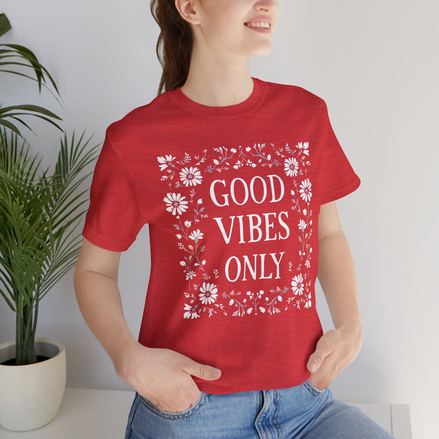 Good Vibes Only Cotton floral design tee, Self Care Gift, Mindfulness Shirt, festival fashion