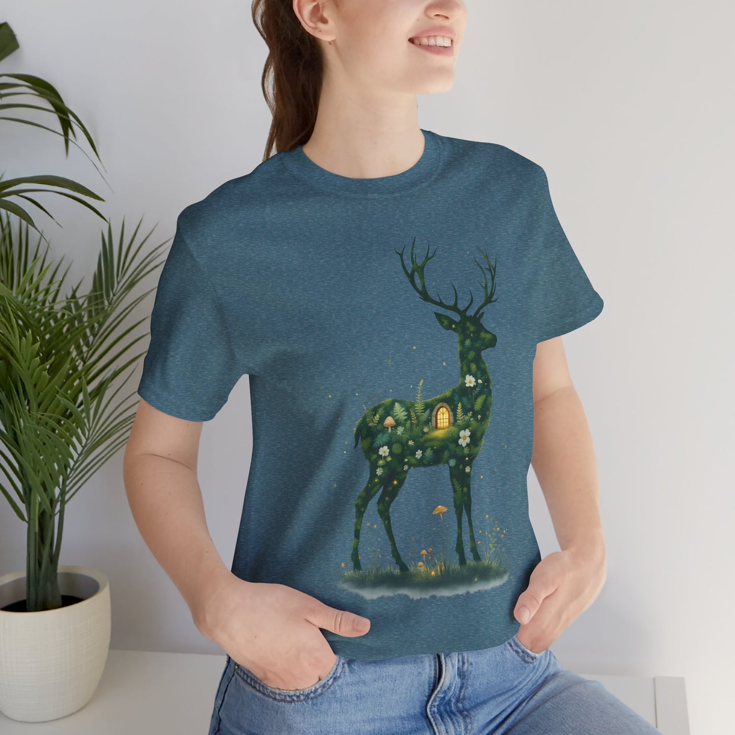 Moss Deer Silhouette Shirt, Forestcore Tee, Botanical Nature Animal Print, Woodland Gift