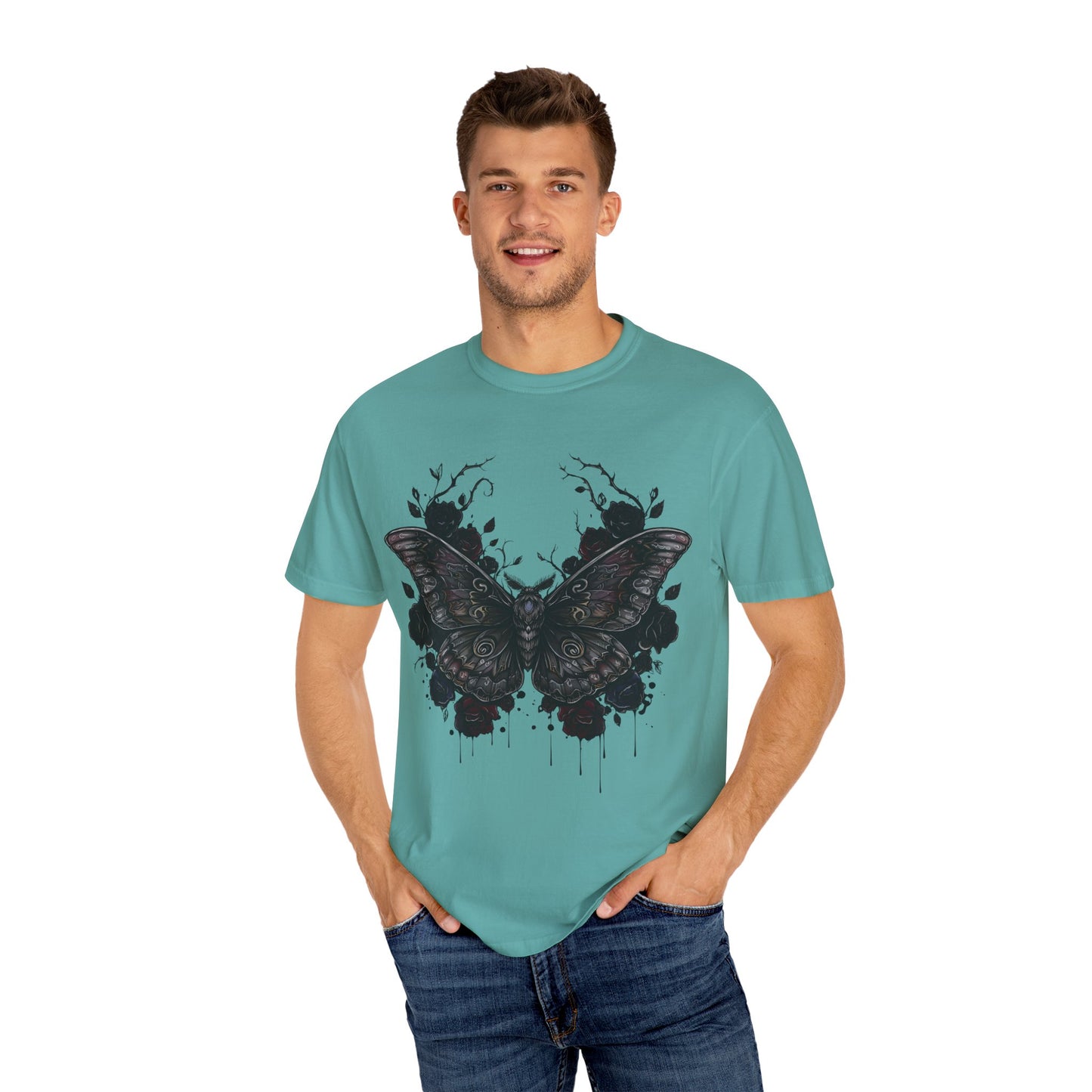 Death Moth Gothic Apparel | Dark Aesthetic Comfort Colours Tee | Alternative Goth T-Shirt