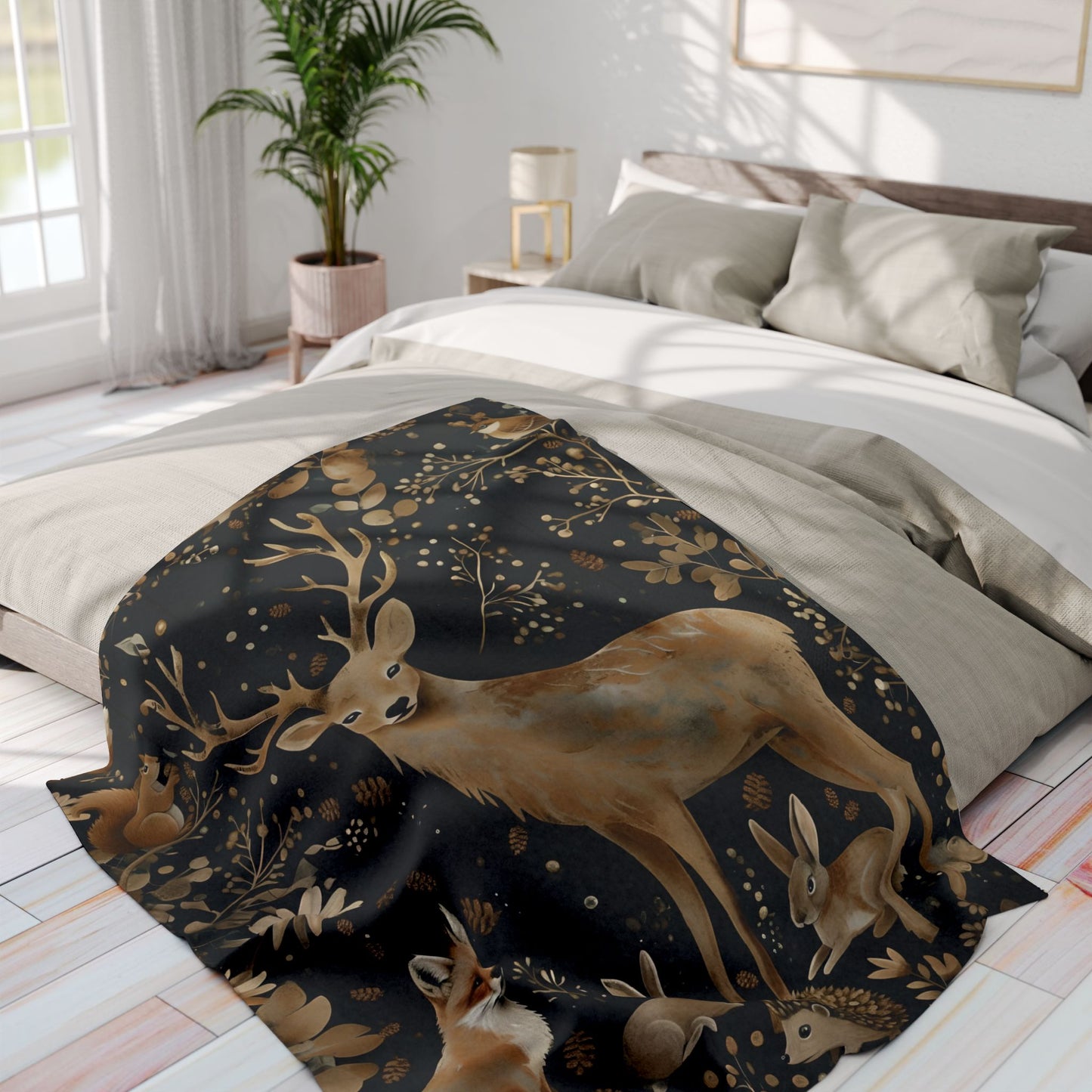 Forest Animal Throw, housewarming blanket, Artic Fleece Throw,  cozy nature home decor.