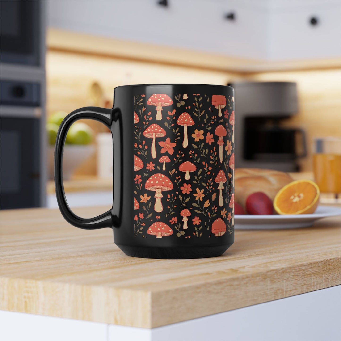Autumnal Red Mushroom Mug, Perfect for those who adore a touch of the extraordinary in their mushrooms mug collection. 