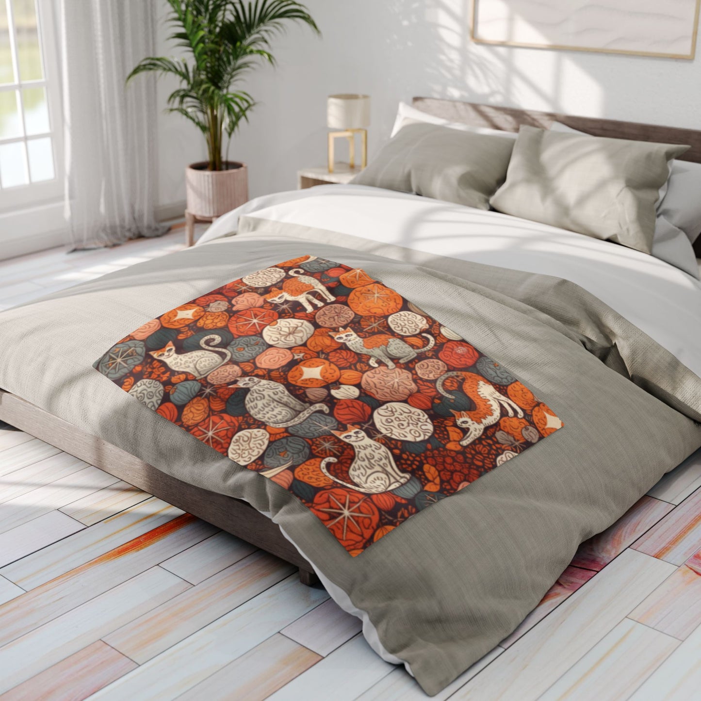 Autumn Cat Pumpkin Blanket, a snuggle blanket for your home,a masterpiece of autumnal decor.