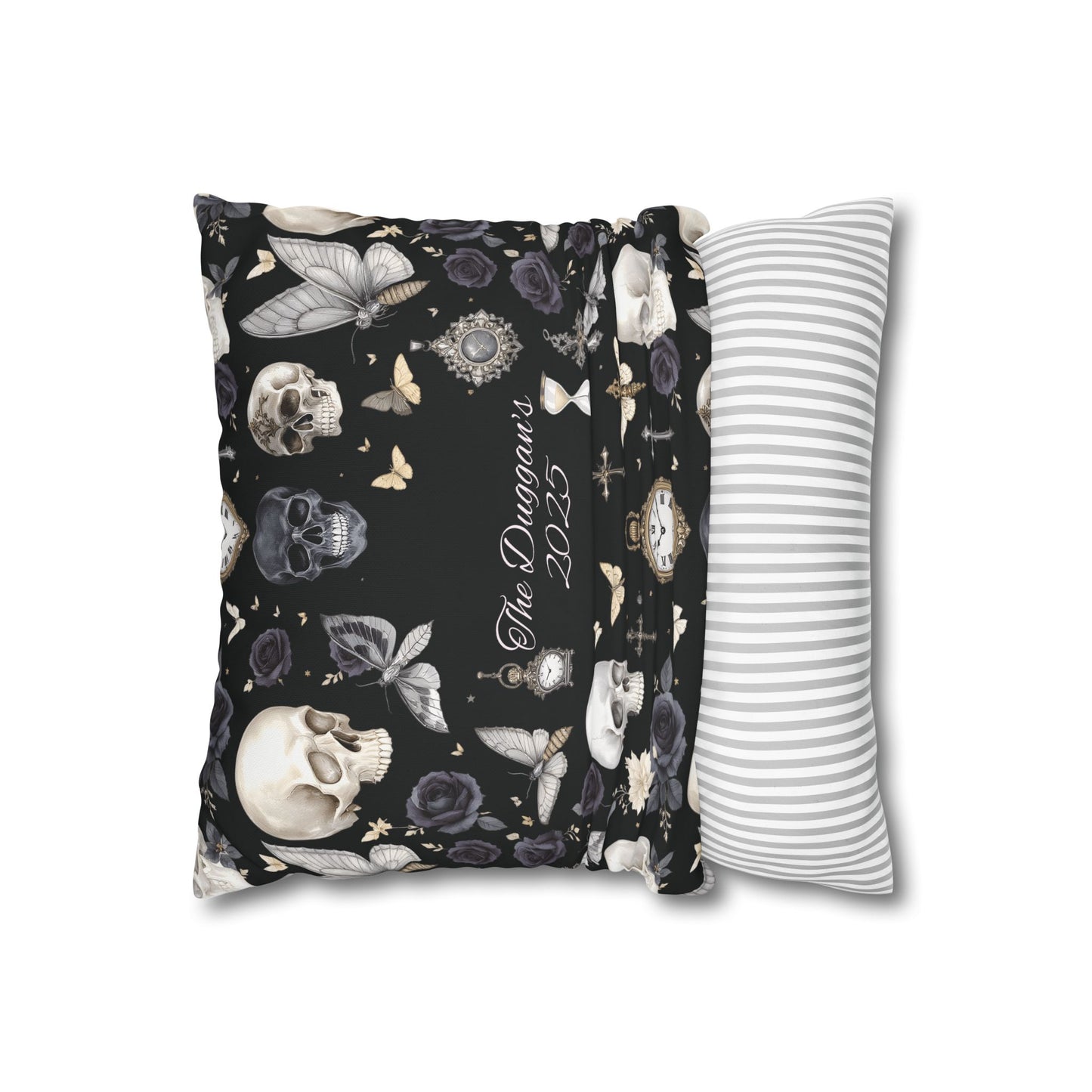 Gothic Skull Floral Pattern Square Pillowcase | gothic throw pillow, personalized whimsigoth decor