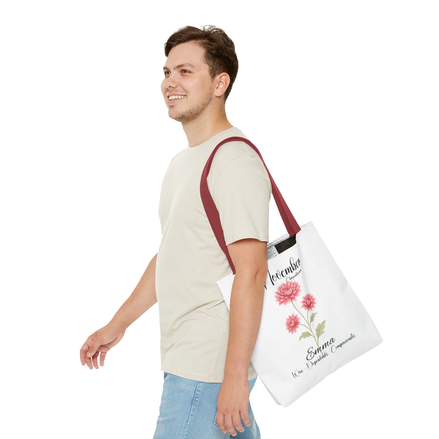 Personlized Birth Month Flower Tote Bag, Botanical Aesthetic Canvas Tote Bag, Bestfriend Gift